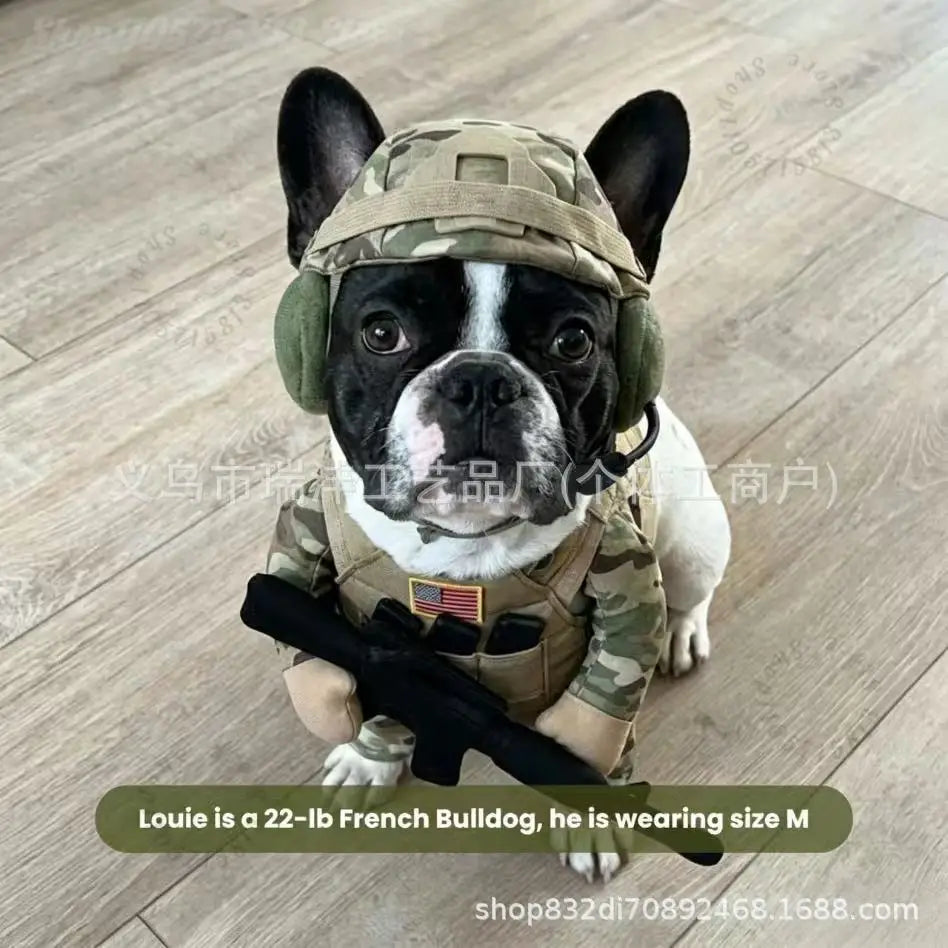 Pet Tactical Soldier Uniform, Halloween Pet Soldier Costume,Tactical Dog Harness with Hat,Dog & Cat Funny Clothes Outfit Apparel