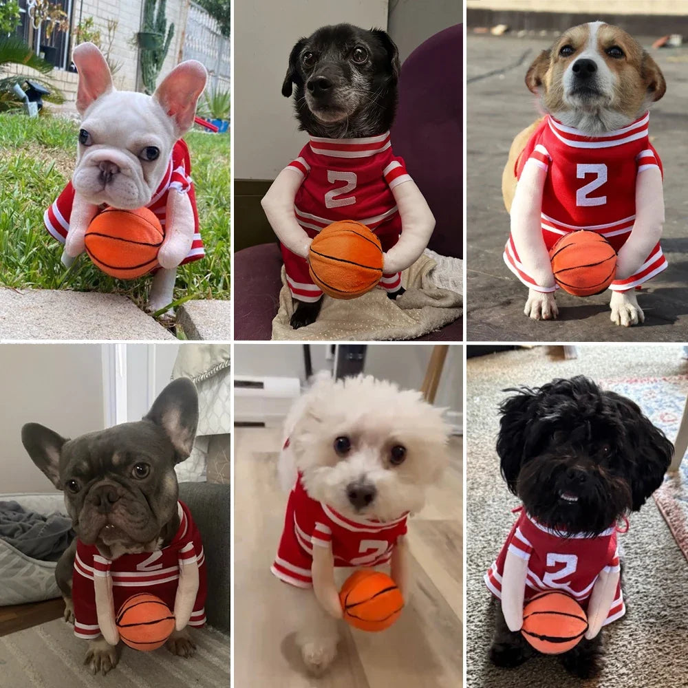 Pet Basketball Player Costume for Dogs & Cats Cute Kitten Sport Clothes with 3D Ball Breathable Adjustable Halloween Cat Outfits