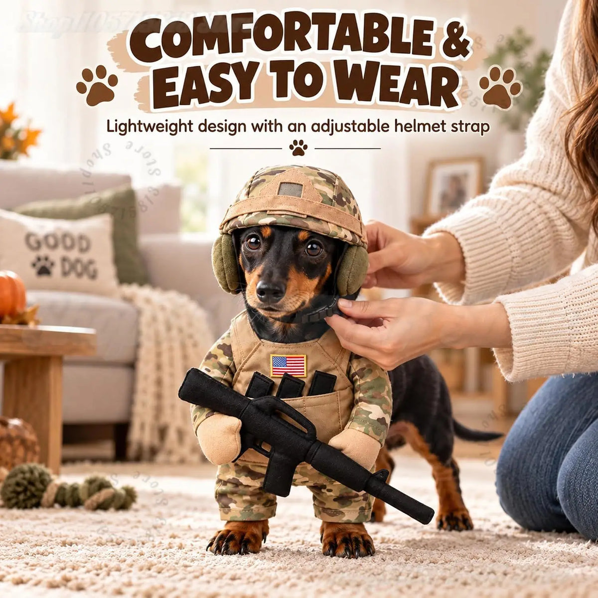 Pet Tactical Soldier Uniform, Halloween Pet Soldier Costume,Tactical Dog Harness with Hat,Dog & Cat Funny Clothes Outfit Apparel