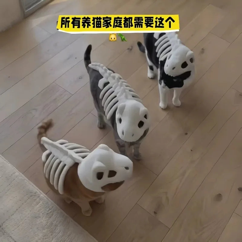 Pet Dinosaur Costume Soft Plush Skeleton Cat Dog Halloween Cosplay Outfit Cute Warm Pet Apparel for Small Medium Pets