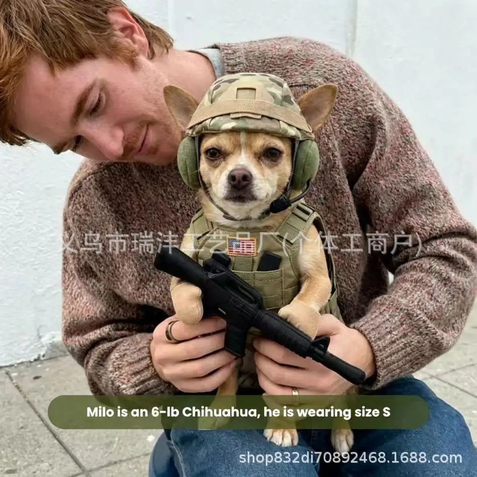Pet Tactical Soldier Uniform, Halloween Pet Soldier Costume,Tactical Dog Harness with Hat,Dog & Cat Funny Clothes Outfit Apparel