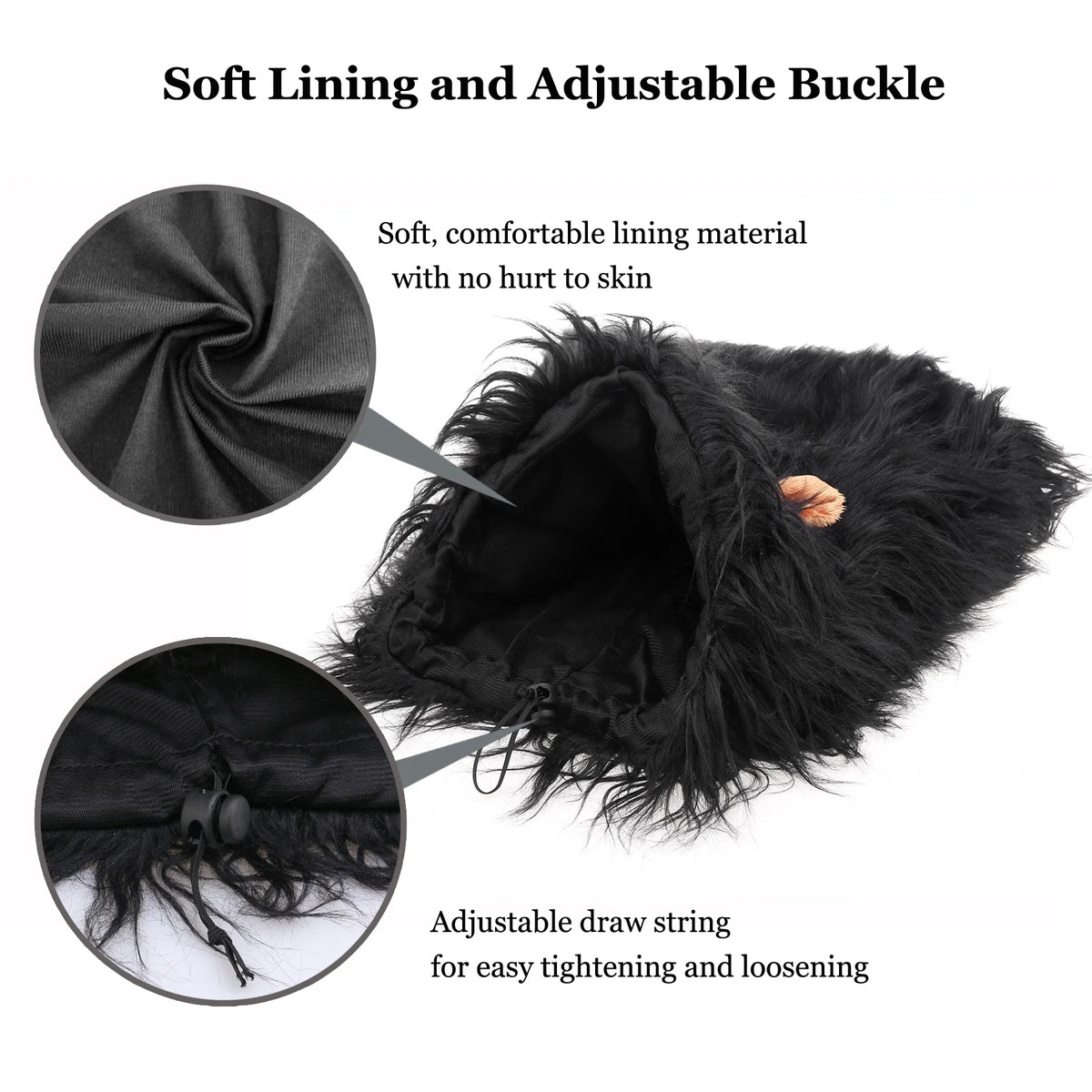 Lion Mane Wig for Dogs, Funny Pet Halloween Costumes, Furry Dog Clothing Accessories (Size L, Black)