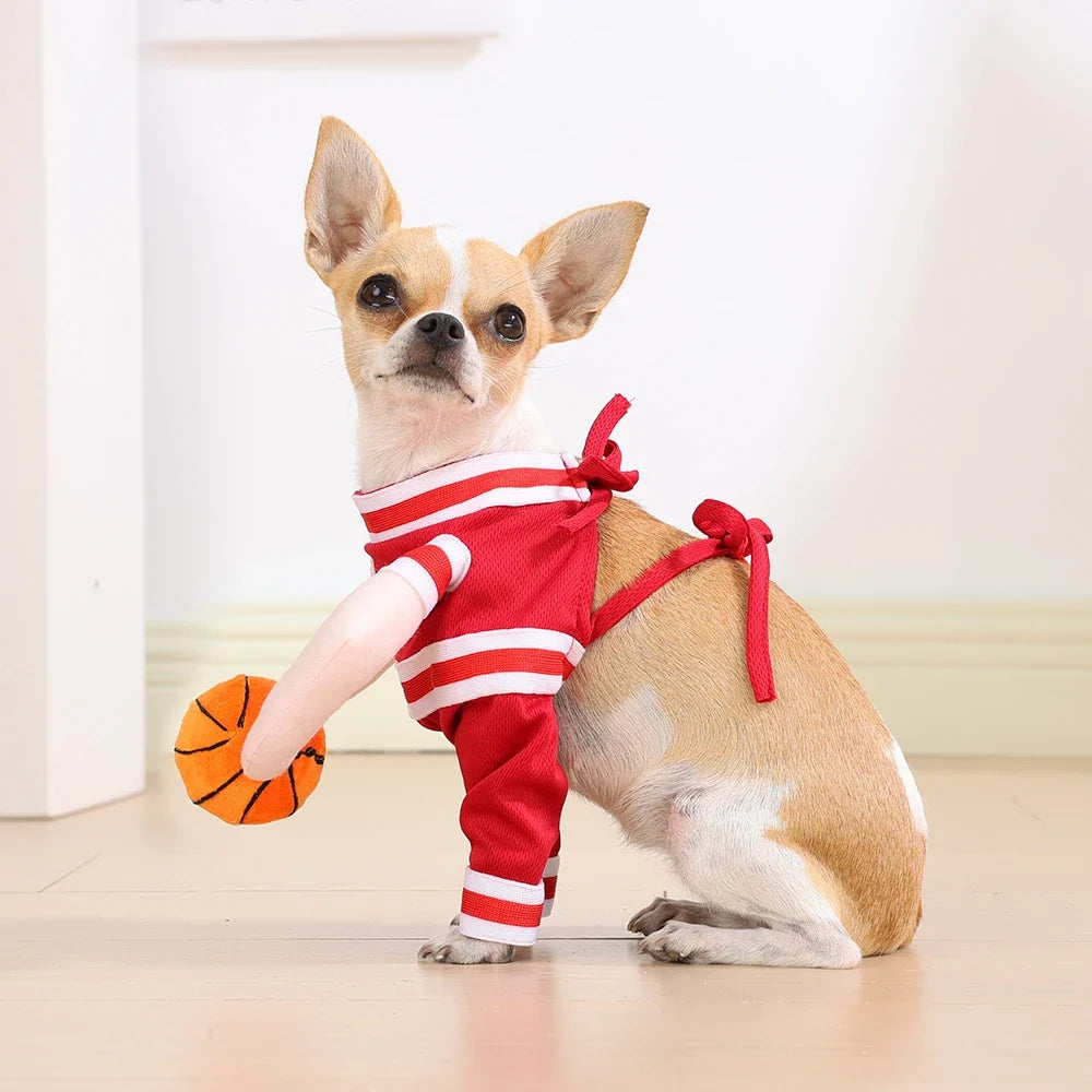 Pet Basketball Player Costume for Dogs & Cats Cute Kitten Sport Clothes with 3D Ball Breathable Adjustable Halloween Cat Outfits
