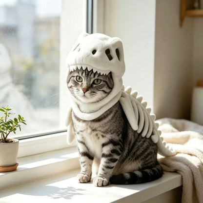Pet Dinosaur Costume Soft Plush Skeleton Cat Dog Halloween Cosplay Outfit Cute Warm Pet Apparel for Small Medium Pets