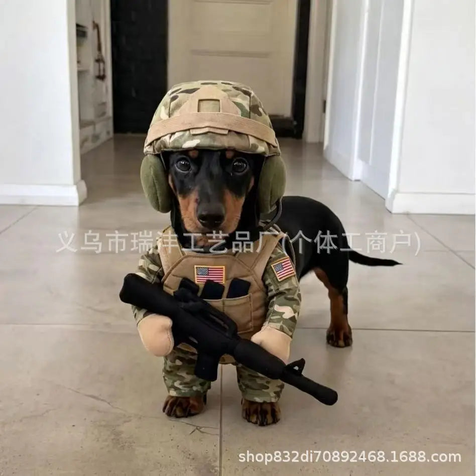 Pet Tactical Soldier Uniform, Halloween Pet Soldier Costume,Tactical Dog Harness with Hat,Dog & Cat Funny Clothes Outfit Apparel