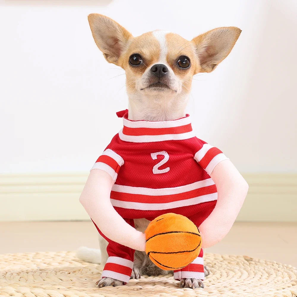 Pet Basketball Player Costume for Dogs & Cats Cute Kitten Sport Clothes with 3D Ball Breathable Adjustable Halloween Cat Outfits