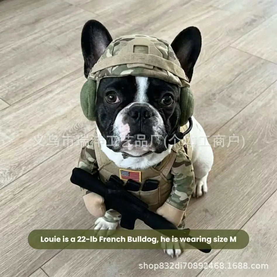 Pet Tactical Soldier Uniform, Halloween Pet Soldier Costume,Tactical Dog Harness with Hat,Dog & Cat Funny Clothes Outfit Apparel