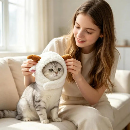 Cat & Dog Winter Hat Cute Warm Knitted Pet Headwear with Ear Holes Washable Puppy Kitten Caps for Halloween Christmas Party