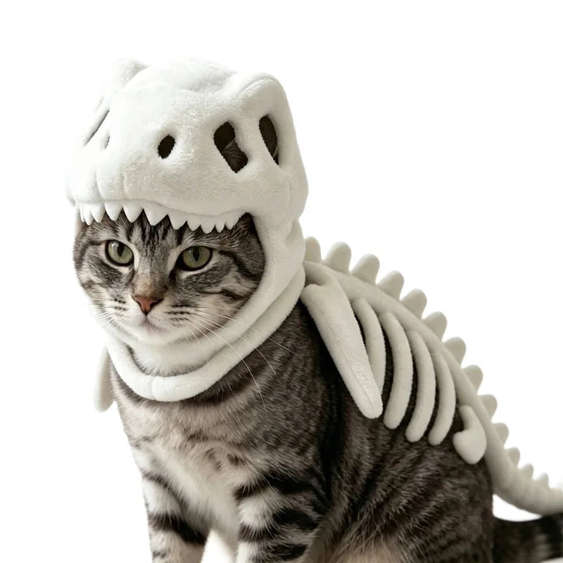 Pet Dinosaur Costume Soft Plush Skeleton Cat Dog Halloween Cosplay Outfit Cute Warm Pet Apparel for Small Medium Pets