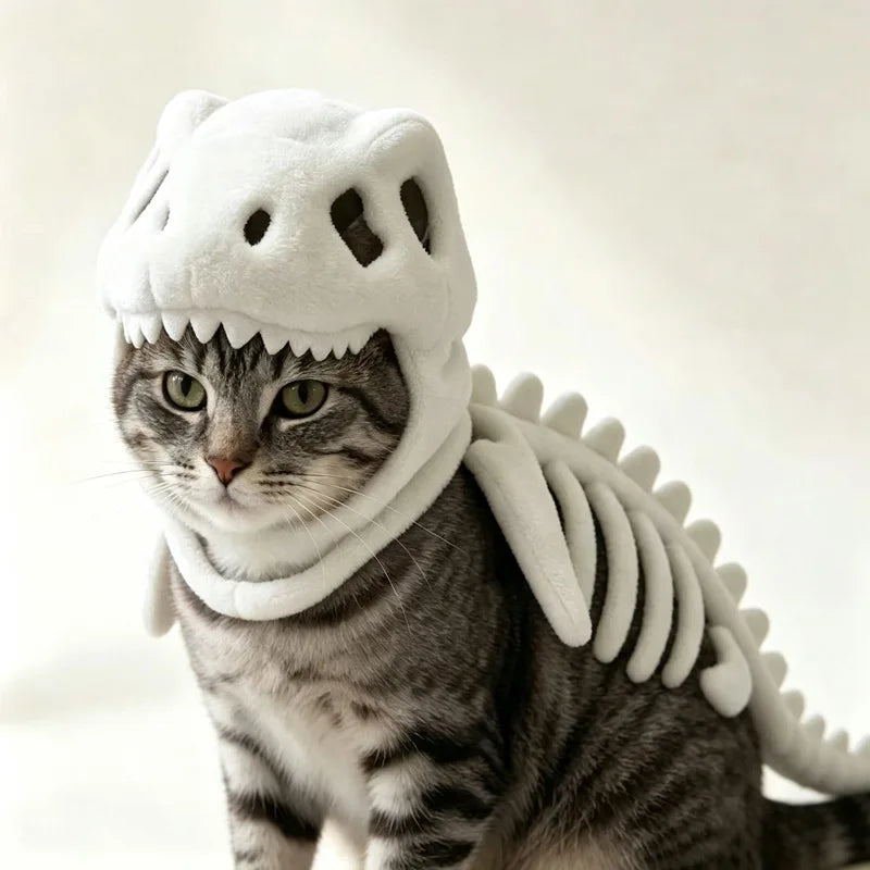 Pet Dinosaur Costume Soft Plush Skeleton Cat Dog Halloween Cosplay Outfit Cute Warm Pet Apparel for Small Medium Pets