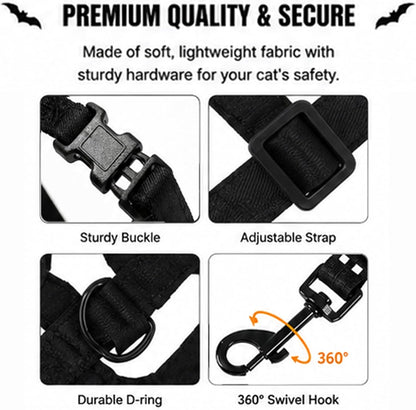 Halloween Bat Wing Pet Harness & Leash Set with Pumpkin Bell, S