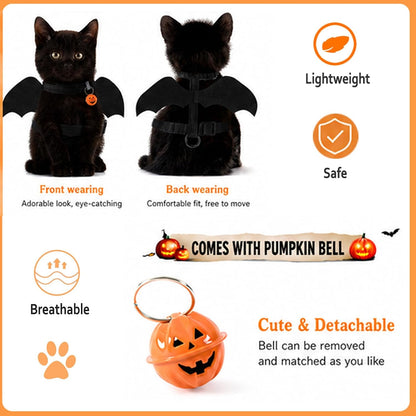 Halloween Bat Wing Pet Harness & Leash Set with Pumpkin Bell, S