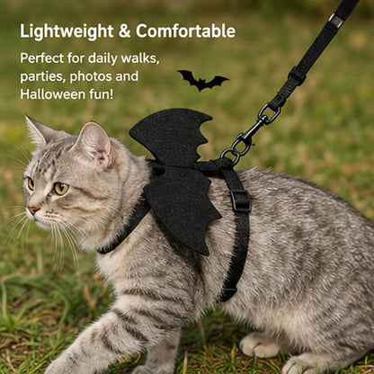 Halloween Bat Wing Pet Harness & Leash Set with Pumpkin Bell, S