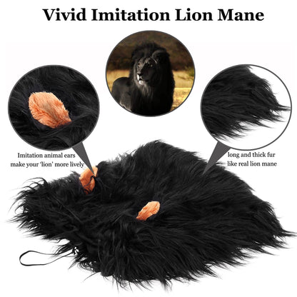 Lion Mane Wig for Dogs, Funny Pet Halloween Costumes, Furry Dog Clothing Accessories (Size L, Black)