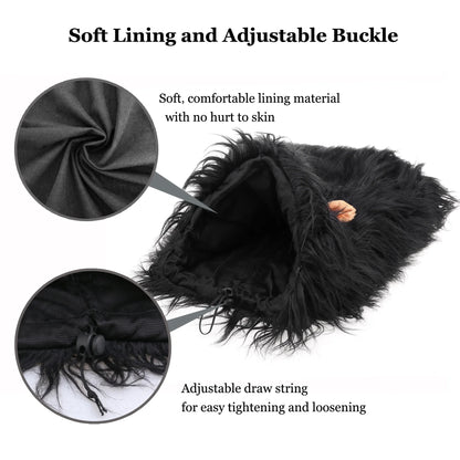 Lion Mane Wig for Dogs, Funny Pet Halloween Costumes, Furry Dog Clothing Accessories (Size L, Black)
