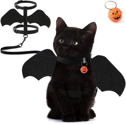 Halloween Bat Wing Pet Harness & Leash Set with Pumpkin Bell, S