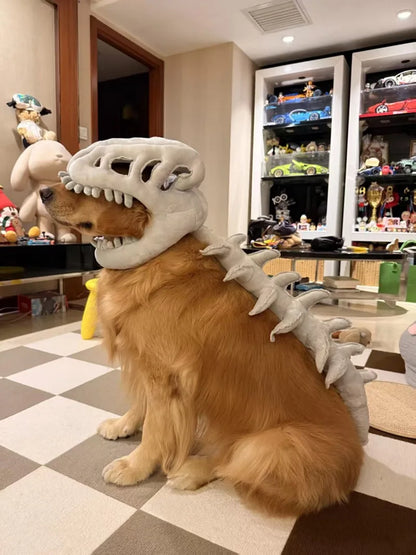Pet Dinosaur Costume Soft Plush Skeleton Cat Dog Halloween Cosplay Outfit Cute Warm Pet Apparel for Small Medium Pets